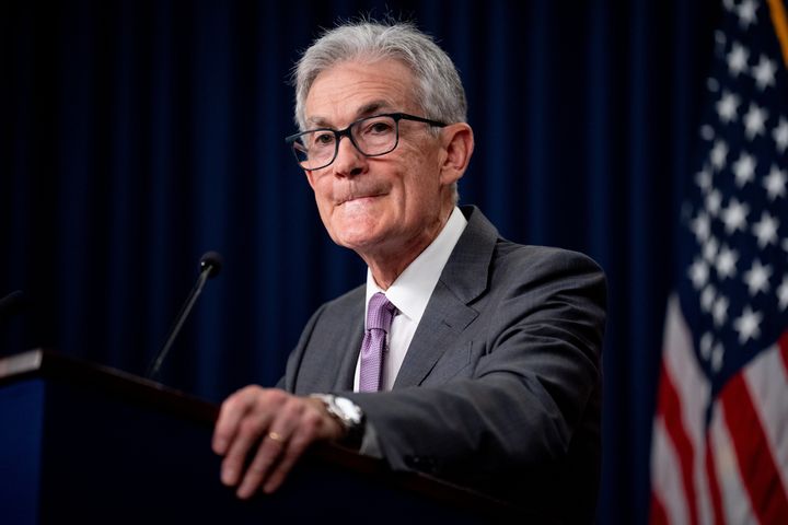 Federal Reserve Chairman Jerome Powell takes a question from a reporter at a news conference after a meeting of the Federal Open Market Committee William McChesney Martin Jr. Federal Reserve Board Building on July 31, 2024 in Washington, DC. 